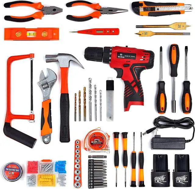 Alt view image 2 of 7 - Tool Set with Drill, 108Pcs Cordless Drill Household Power Tools Set with 16.8V Lithium Driver Claw Hammer Wrenches Pliers DIY Accessories Tool Kit