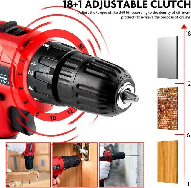Alt view image 4 of 7 - Tool Set with Drill, 108Pcs Cordless Drill Household Power Tools Set with 16.8V Lithium Driver Claw Hammer Wrenches Pliers DIY Accessories Tool Kit