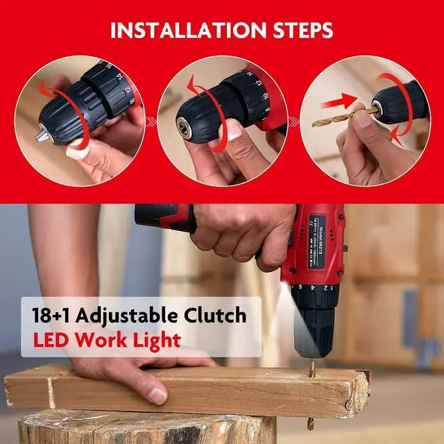 Alt view image 5 of 7 - Tool Set with Drill, 108Pcs Cordless Drill Household Power Tools Set with 16.8V Lithium Driver Claw Hammer Wrenches Pliers DIY Accessories Tool Kit