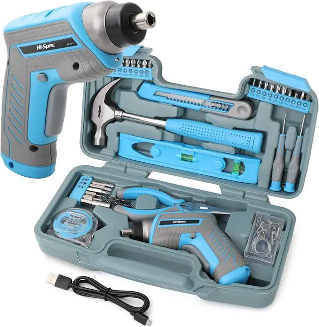Main image of Electric Cordless Tool Set, 35pc Small Essential Blue 3.6V USB Power Screwdriver & Hand Tool Kit For The Home