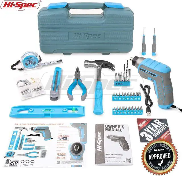 Alt view image 7 of 7 - Electric Cordless Tool Set, 35pc Small Essential Blue 3.6V USB Power Screwdriver & Hand Tool Kit For The Home