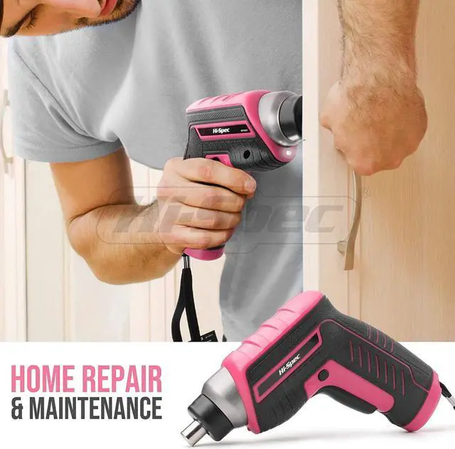 Alt view image 5 of 7 - 35 Piece Red Home DIY Tool Kit with USB Rechargeable 3.6V Electric Power Screwdriver. Easy Repair with Household Hand Tools & Picture Hanging Kit. All In a Portable Box