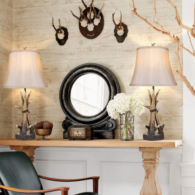thumbnail image 2 of 25.3\" Farmhouse Table Lamps Set Of 2 With 3 Color Temperatures, Faux Woodgrain 2 of 9