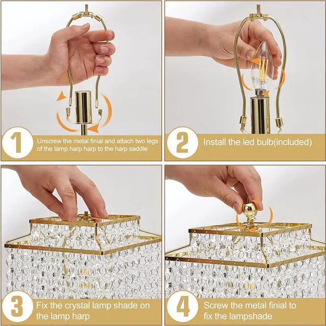 Alt view image 7 of 7 - 17.6 Inch LED Touch Control Crystal Table Lamp Set of 2 with Dual USB Ports, 3-Way Dimmable Lamp, Gold (Bulb Included)