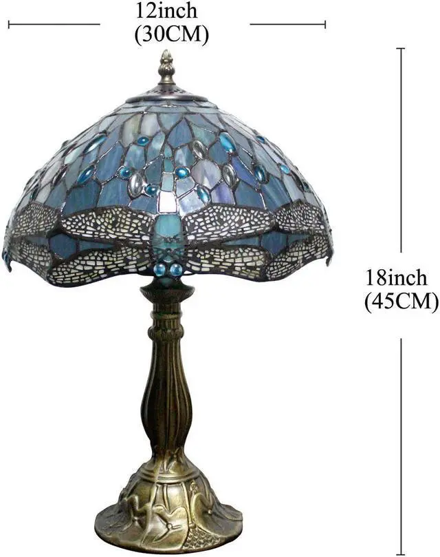 Alt view image 3 of 7 - Tiffany Style , Sea Blue Stained Glass Table Lamp 18 Inches Dragonfly Style Bedside Nightstand Desk Reading Light Decor Bedroom Living Room Home Office (LED Bulb Included)