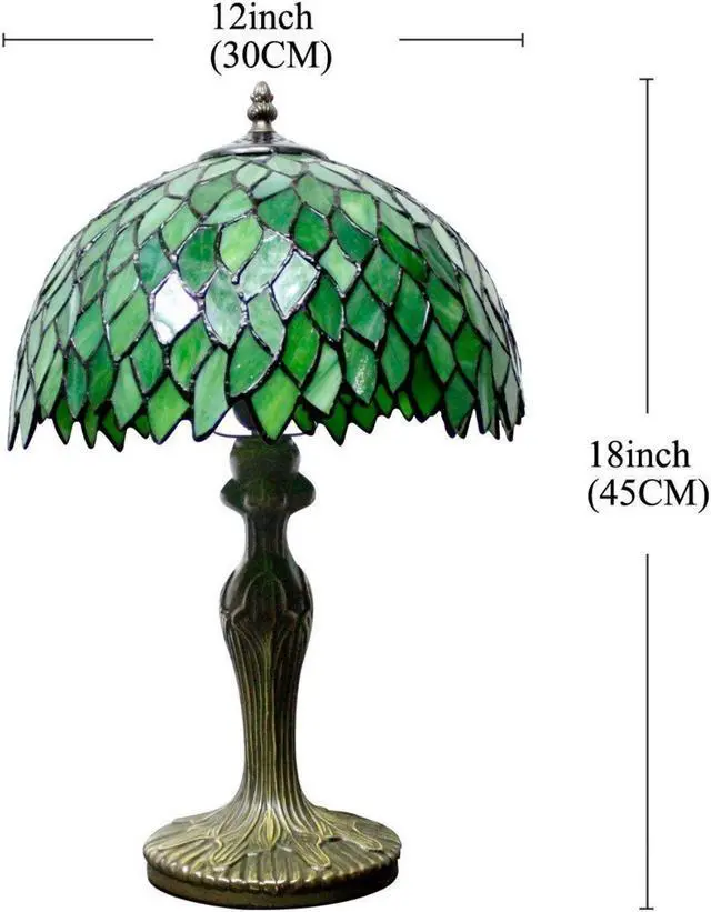 Alt view image 6 of 7 - Tiffany Style Bedside Lamp Green Wisteria Stained Glass Nightstand Reading Desk Light 18 Inches Decor Bedroom Living Room Home Office (LED Bulb Included)