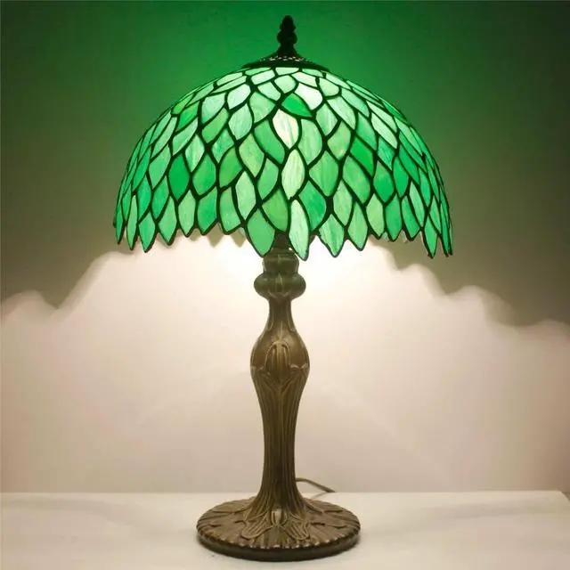 Alt view image 5 of 7 - Tiffany Style Bedside Lamp Green Wisteria Stained Glass Nightstand Reading Desk Light 18 Inches Decor Bedroom Living Room Home Office (LED Bulb Included)
