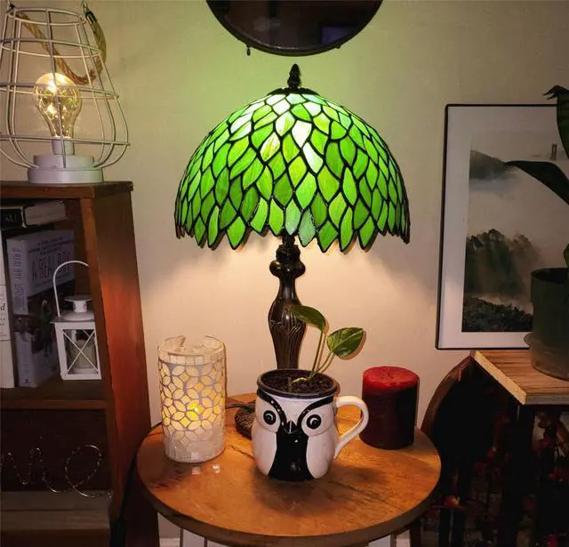 Main image of Tiffany Style Bedside Lamp Green Wisteria Stained Glass Nightstand Reading Desk Light 18 Inches Decor Bedroom Living Room Home Office (LED Bulb Included)