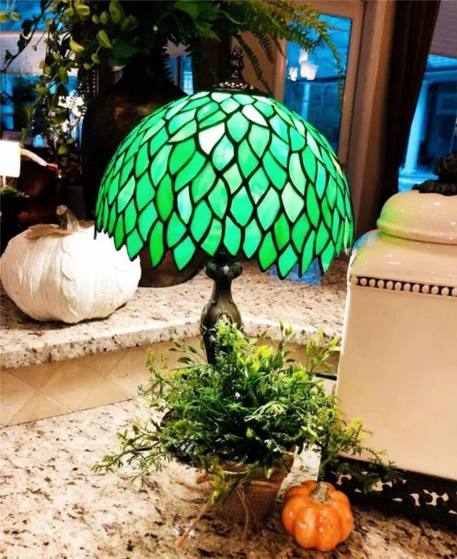 Alt view image 3 of 7 - Tiffany Style Bedside Lamp Green Wisteria Stained Glass Nightstand Reading Desk Light 18 Inches Decor Bedroom Living Room Home Office (LED Bulb Included)