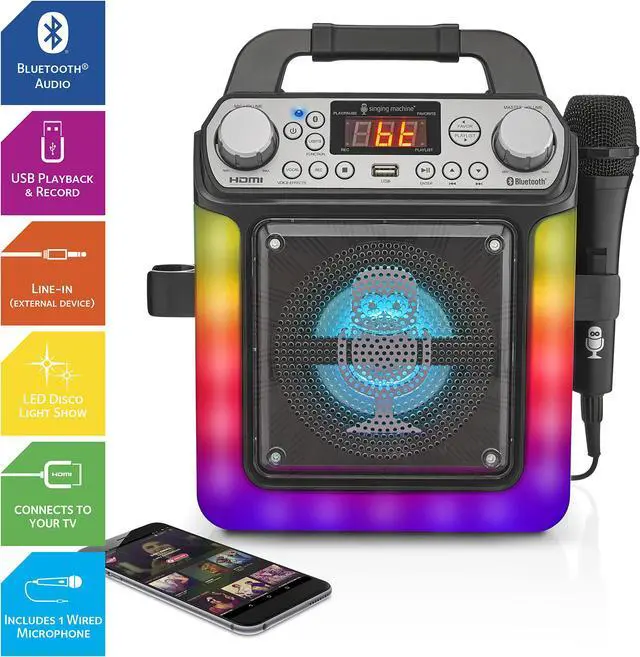 Alt view image 2 of 7 - Mini portable karaoke system with Bluetooth and voice changing effect.
