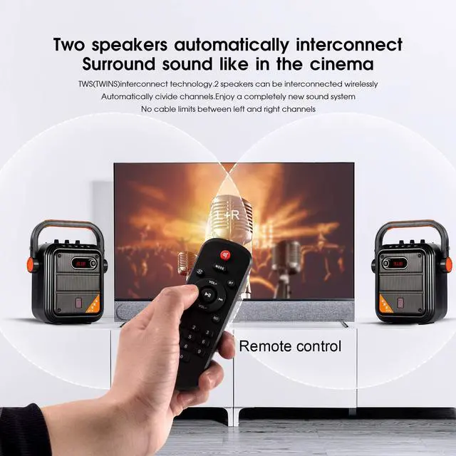 Alt view image 2 of 7 - Karaoke Machine with 2 UHF Wireless Microphones,5200mAh Portable Microphone Speaker Set Bluetooth 5.0