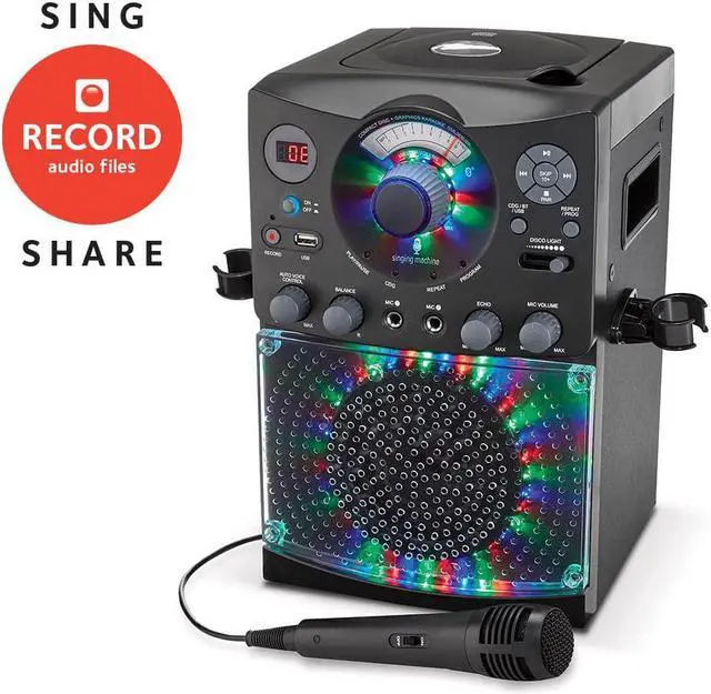 Alt view image 3 of 7 - Bluetooth karaoke system with LED disco light, CD+G, USB and microphone, karaoke machine for children and adults.