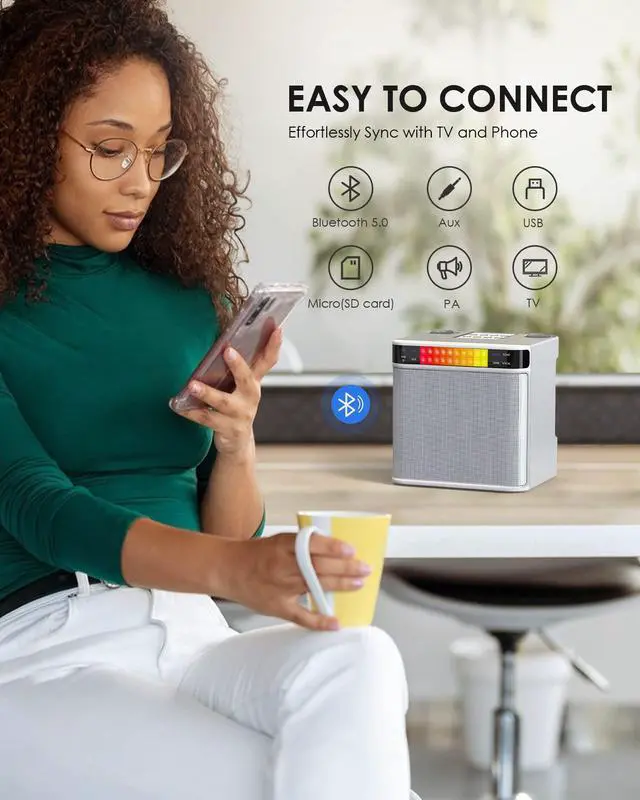 Alt view image 3 of 7 - Karaoke machine for adults/children, with 2 wireless microphones, portable Bluetooth Karapa speaker system, LED lamp, TF/USB/AUX support, singing machine for parties.