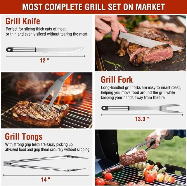 Alt view image 5 of 7 - Stainless steel barbecue tool set, suitable for camping, tail party for men and women on Father's Day.