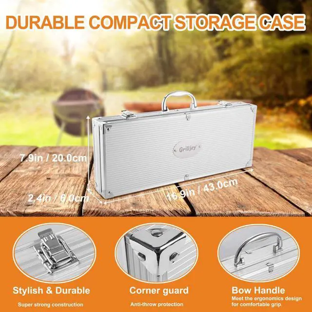 Alt view image 7 of 7 - Stainless steel barbecue tool set, suitable for camping, tail party for men and women on Father's Day.