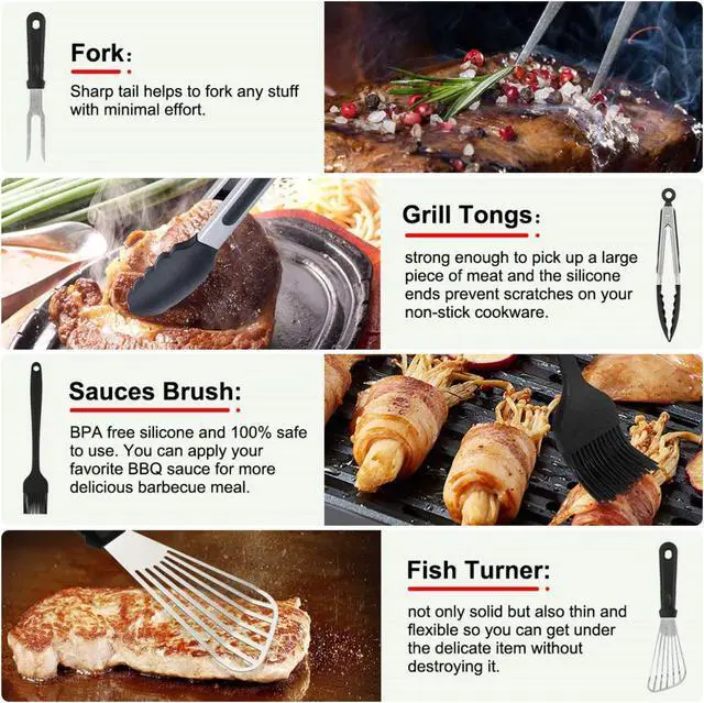 Alt view image 6 of 7 - Stainless steel barbecue tool set, suitable for camping, tail party for men and women on Father's Day.