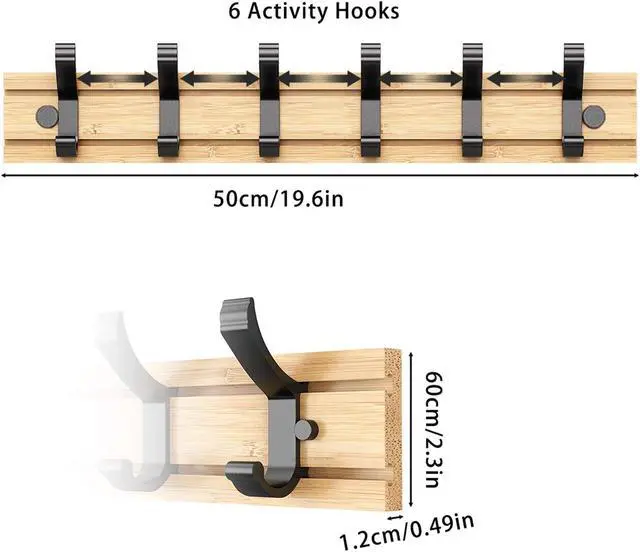 Alt view image 2 of 5 - Wenger 6 movable hooks Heavy clothing hat rack made of bamboo (19.6in inches)