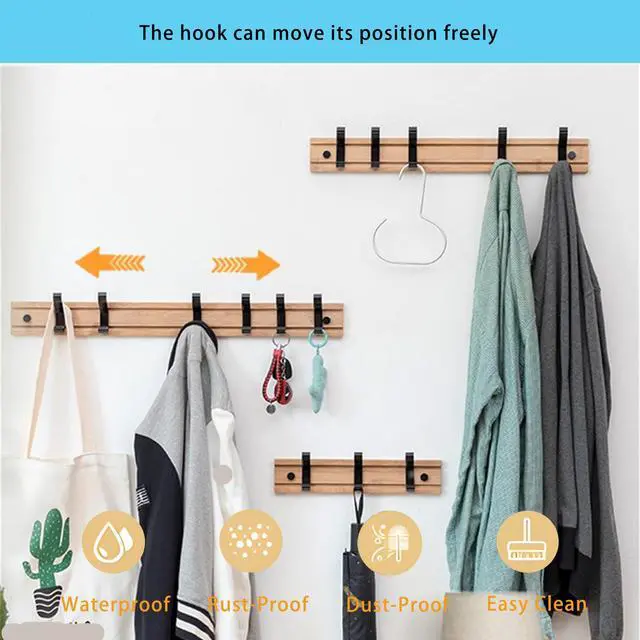 Alt view image 3 of 5 - Wenger 6 movable hooks Heavy clothing hat rack made of bamboo (19.6in inches)