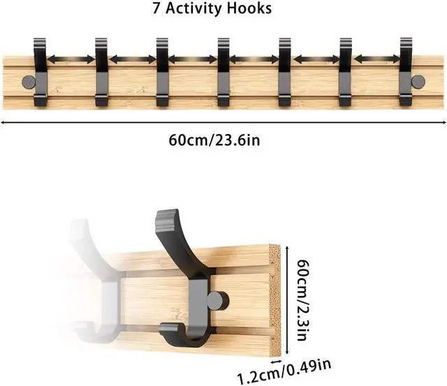 Alt view image 2 of 5 - Wenger    7 movable hooks Heavy clothing hat rack made of bamboo (23.6 inches)