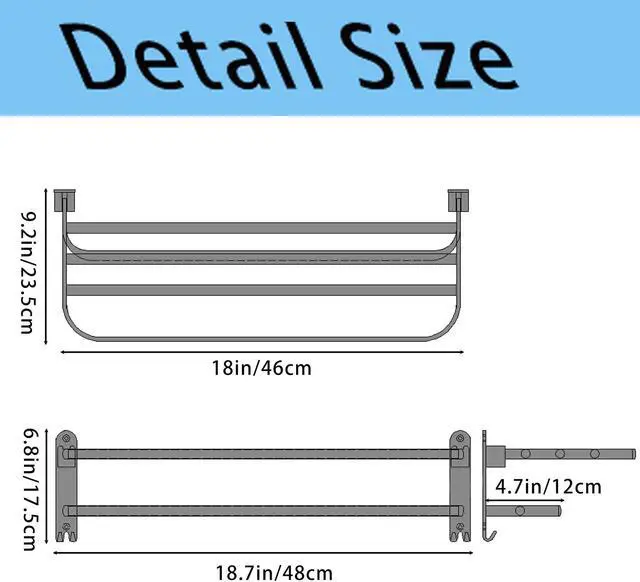 Alt view image 2 of 6 - Wenger 18.8 inch stainless steel towel rack, suitable for bathroom towel racks, with double towel bars, bathroom wall bracket, with hooks, hotel bathroom rack