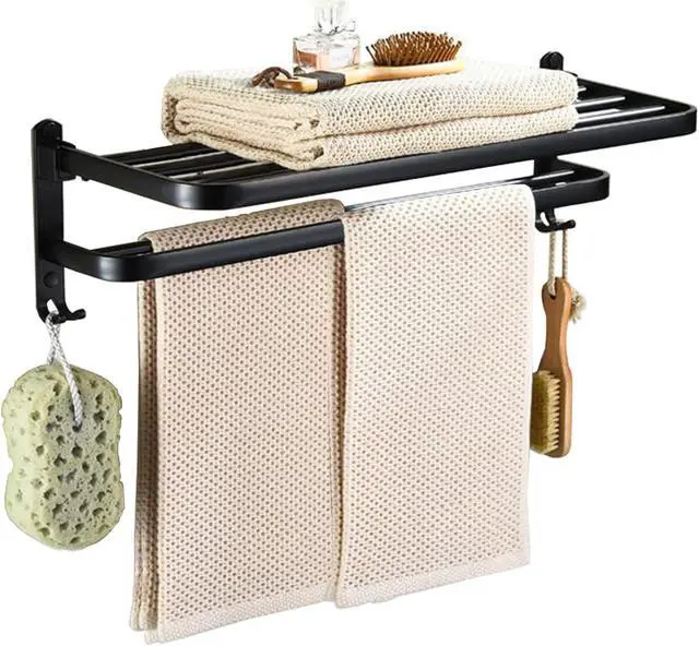 Main image of Wenger 18.8 inch stainless steel towel rack, suitable for bathroom towel racks, with double towel bars, bathroom wall bracket, with hooks, hotel bathroom rack