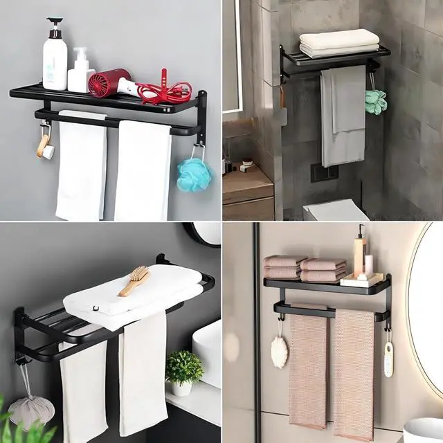 Alt view image 4 of 6 - Wenger 18.8 inch stainless steel towel rack, suitable for bathroom towel racks, with double towel bars, bathroom wall bracket, with hooks, hotel bathroom rack