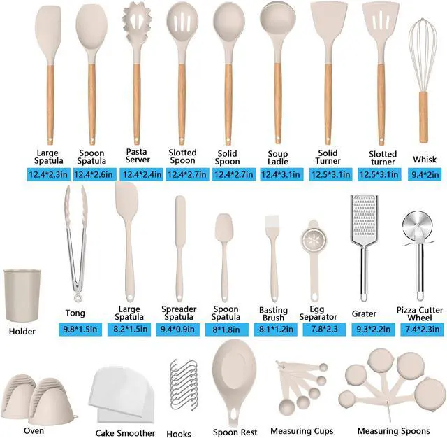 Alt view image 2 of 7 - Wenger  43Pcs non-stick heat-resistant wooden handle silicone kitchenware set, the best kitchen gadget (khaki)