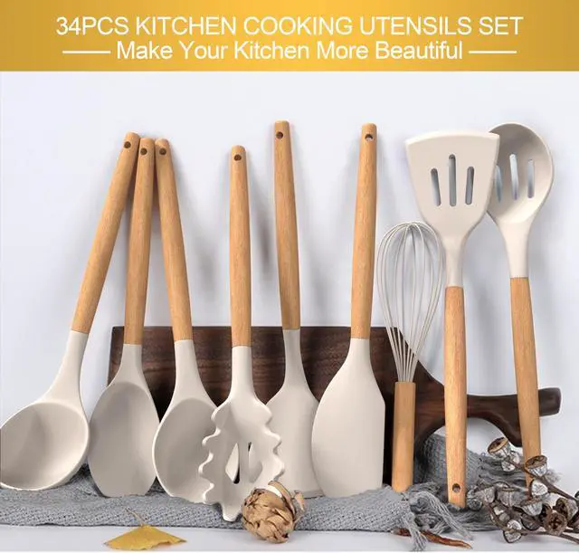 Alt view image 3 of 7 - Wenger  43Pcs non-stick heat-resistant wooden handle silicone kitchenware set, the best kitchen gadget (khaki)