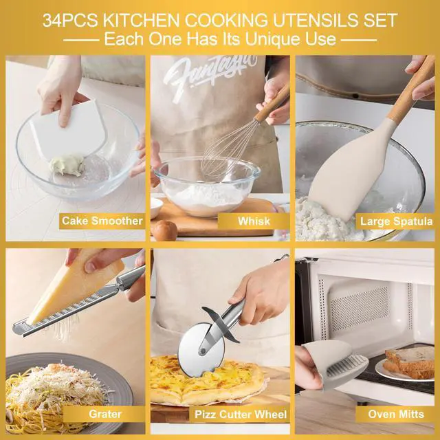 Alt view image 5 of 7 - Wenger  43Pcs non-stick heat-resistant wooden handle silicone kitchenware set, the best kitchen gadget (khaki)