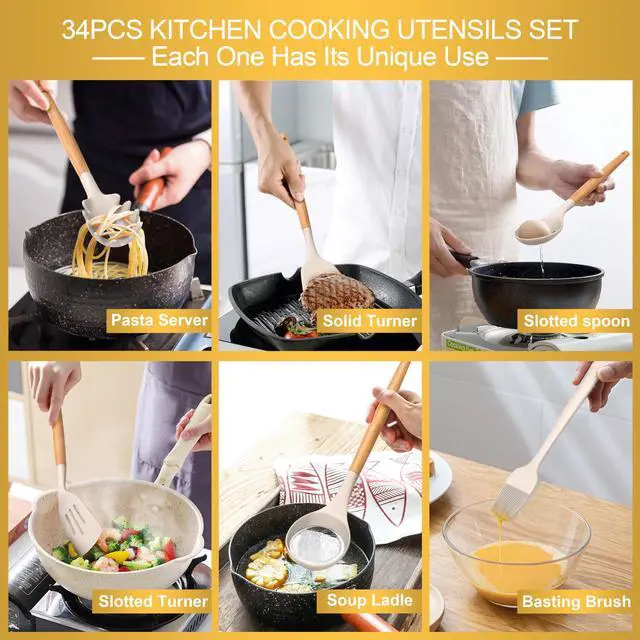 Alt view image 6 of 7 - Wenger  43Pcs non-stick heat-resistant wooden handle silicone kitchenware set, the best kitchen gadget (khaki)