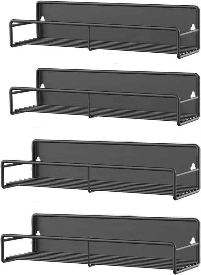 Main image of Wenger 4 Pack Magnetic Spice Rack Organizer for Refrigerator and Microwave Oven, Metal Fridge Shelf for Kitchen, Black