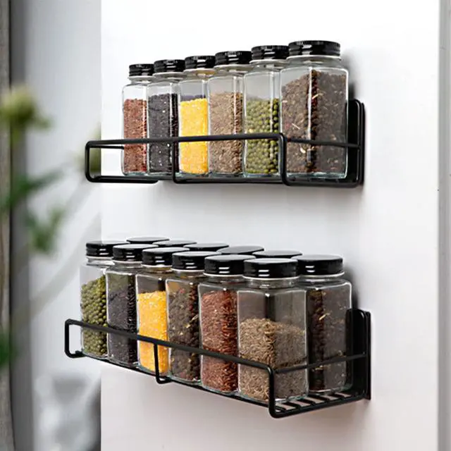 Alt view image 5 of 5 - Wenger 4 Pack Magnetic Spice Rack Organizer for Refrigerator and Microwave Oven, Metal Fridge Shelf for Kitchen, Black