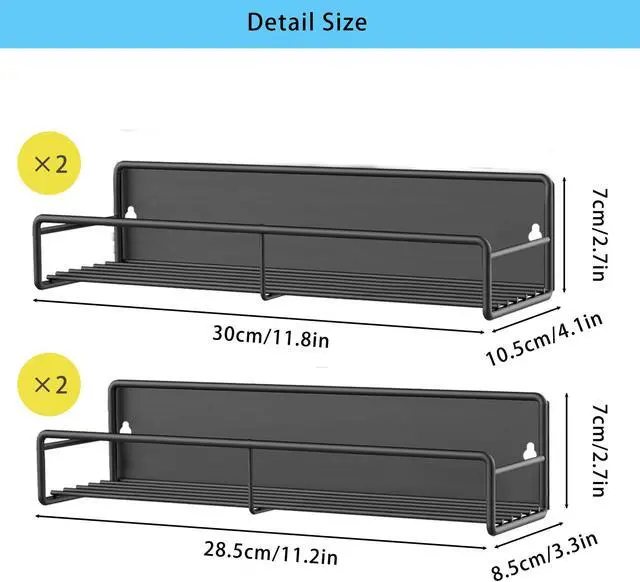 Alt view image 2 of 5 - Wenger 4 Pack Magnetic Spice Rack Organizer for Refrigerator and Microwave Oven, Metal Fridge Shelf for Kitchen, Black
