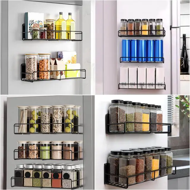 Alt view image 4 of 5 - Wenger 4 Pack Magnetic Spice Rack Organizer for Refrigerator and Microwave Oven, Metal Fridge Shelf for Kitchen, Black