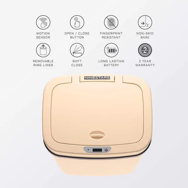 Alt view image 6 of 7 - Wenger Smart Sensor Trash Can 12L Plastic, Fast Hands-Free Lid Opening, Adjustable Sensor Range, Knee and Hand Activation, Ideal for Modern Kitchen Organization cream color