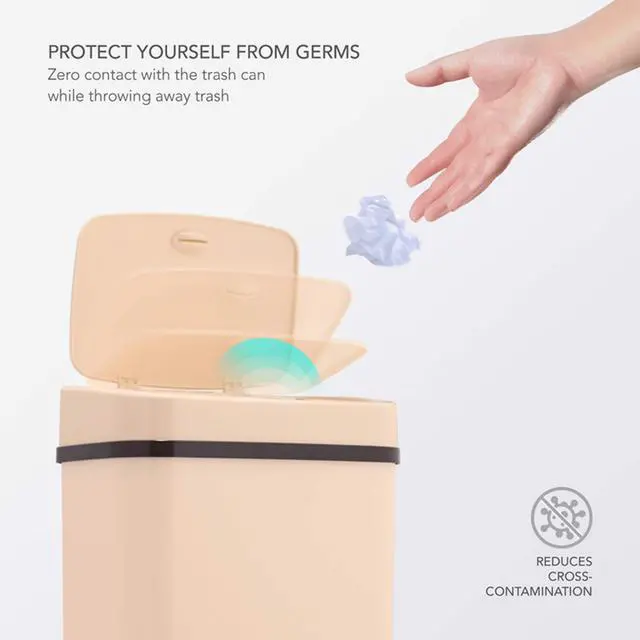 Alt view image 3 of 7 - Wenger Smart Sensor Trash Can 12L Plastic, Fast Hands-Free Lid Opening, Adjustable Sensor Range, Knee and Hand Activation, Ideal for Modern Kitchen Organization cream color