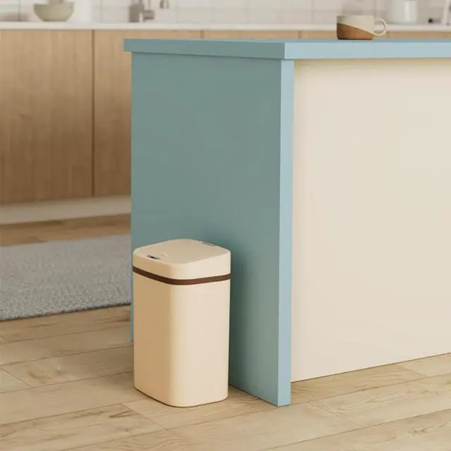 Alt view image 4 of 7 - Wenger Smart Sensor Trash Can 12L Plastic, Fast Hands-Free Lid Opening, Adjustable Sensor Range, Knee and Hand Activation, Ideal for Modern Kitchen Organization cream color
