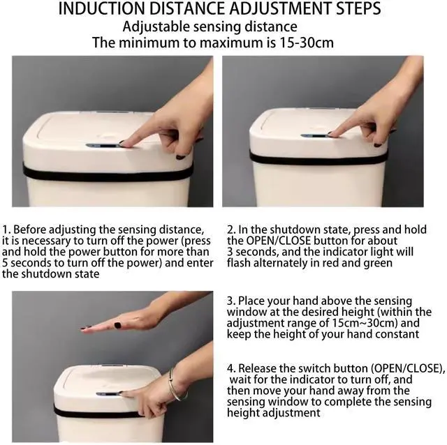 Alt view image 5 of 7 - Wenger Smart Sensor Trash Can 12L Plastic, Fast Hands-Free Lid Opening, Adjustable Sensor Range, Knee and Hand Activation, Ideal for Modern Kitchen Organization cream color