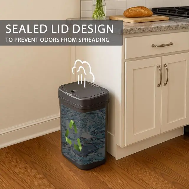 Alt view image 6 of 7 - Wenger Smart Sensor Trash Can 12L Plastic, Fast Hands-Free Lid Opening, Adjustable Sensor Range, Knee and Hand Activation, Ideal for Modern Kitchen Organization black