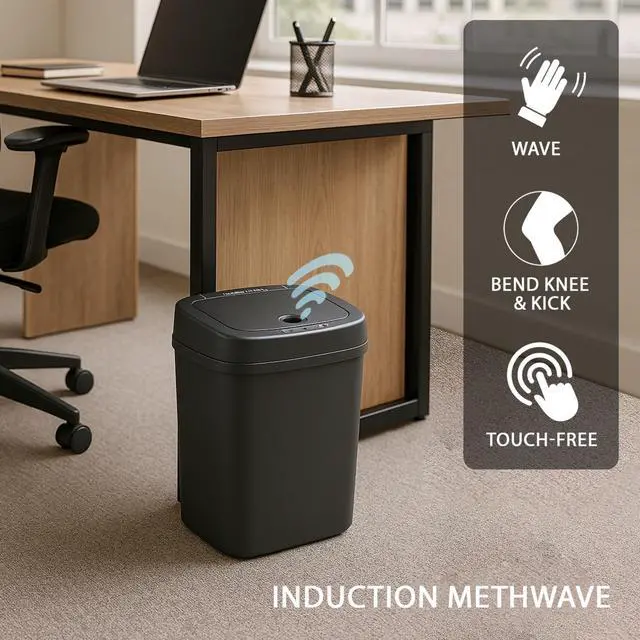 Alt view image 5 of 7 - Wenger Smart Sensor Trash Can 12L Plastic, Fast Hands-Free Lid Opening, Adjustable Sensor Range, Knee and Hand Activation, Ideal for Modern Kitchen Organization black