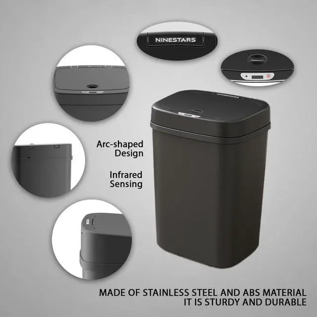 Alt view image 7 of 7 - Wenger Smart Sensor Trash Can 12L Plastic, Fast Hands-Free Lid Opening, Adjustable Sensor Range, Knee and Hand Activation, Ideal for Modern Kitchen Organization black