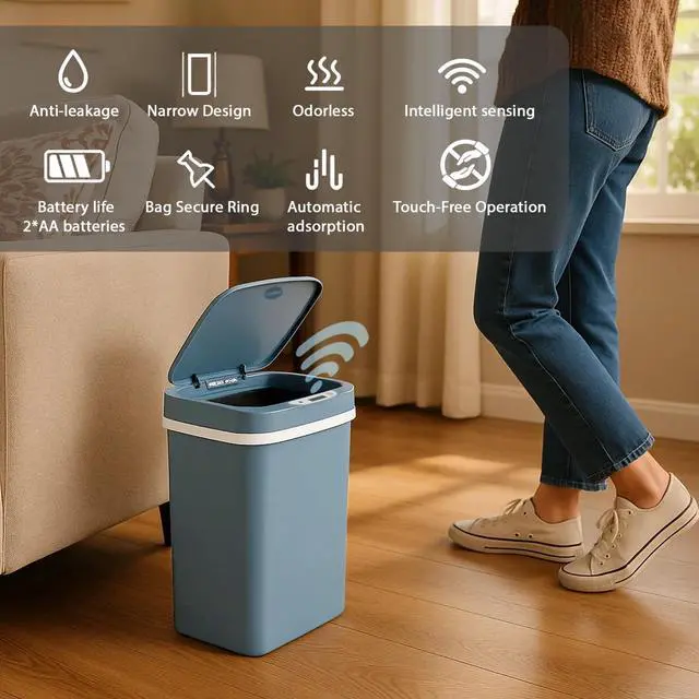 Alt view image 3 of 7 - Wenger Smart Sensor Trash Can 12L Plastic, Fast Hands-Free Lid Opening, Adjustable Sensor Range, Knee and Hand Activation, Ideal for Modern Kitchen Organization blue