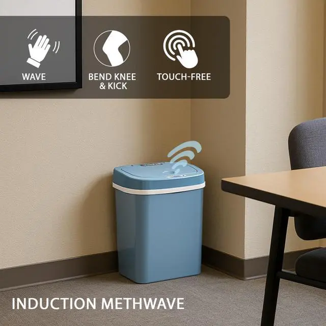 Alt view image 5 of 7 - Wenger Smart Sensor Trash Can 12L Plastic, Fast Hands-Free Lid Opening, Adjustable Sensor Range, Knee and Hand Activation, Ideal for Modern Kitchen Organization blue