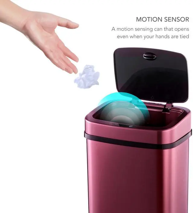 Alt view image 5 of 6 - Wenger Kitchen Storage Bin 12L Stainless Steel Intelligent Sensor Trash Can with One-Touch Control and Adjustable Sensor Range for Home Organization wine red