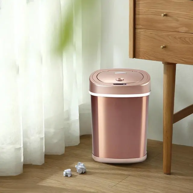 Alt view image 6 of 7 - Wenger Infrared Sensor Kitchen Trash Can 15L Stainless Steel, Fingerprint-Resistant, Low-Noise, Microcomputer Controlled, Fast Automatic Lid for Home Organization Champagne gold