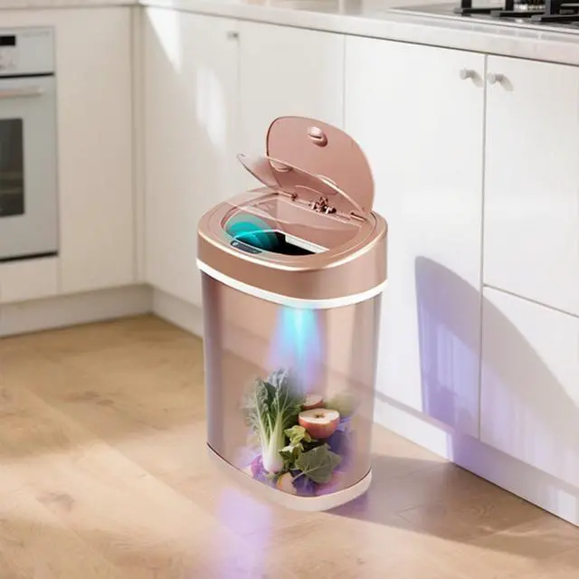 Alt view image 7 of 7 - Wenger Infrared Sensor Kitchen Trash Can 15L Stainless Steel, Fingerprint-Resistant, Low-Noise, Microcomputer Controlled, Fast Automatic Lid for Home Organization Champagne gold