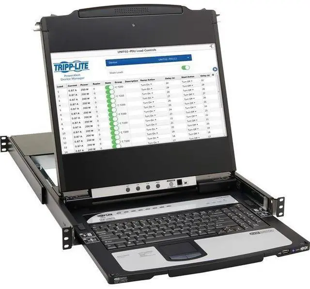 Alt view image 2 of 11 - Tripp Lite by Eaton 8-Port NetDirector DisplayPort KVM Switch Console with 17 in. LCD Dual Rail 1U Rack-Mount TAA B030DP0817D