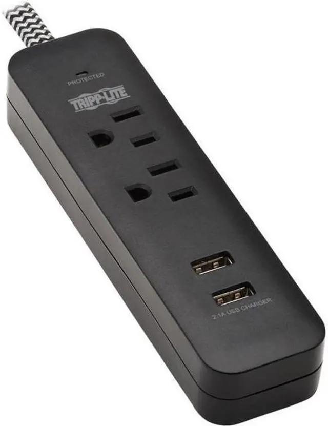 Alt view image 9 of 12 - Tripp Lite Surge Protector Power Strip 2-Outlet 2 USB Ports 2.1A TLP206USB
