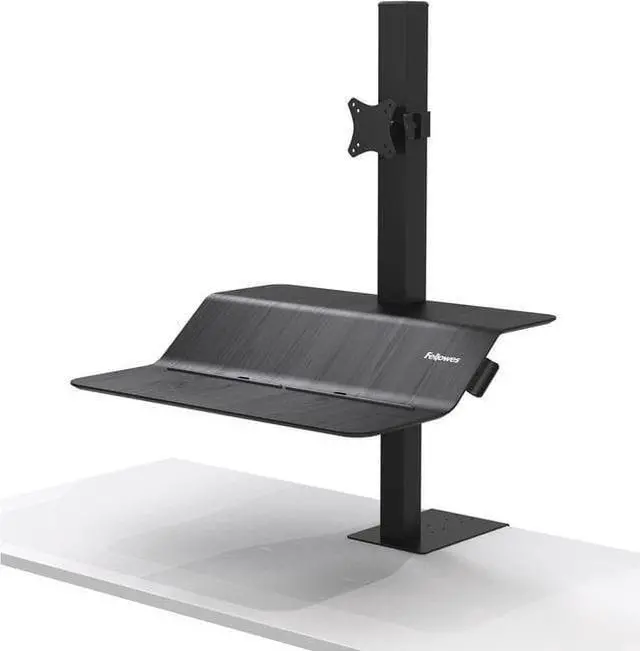 Alt view image 12 of 20 - Fellowes 8080101 Lotus Ve Sit-Stand Workstation - Desk Mount For Lcd Display / Keyboard / Mouse - Wood Veneer - Black Ash