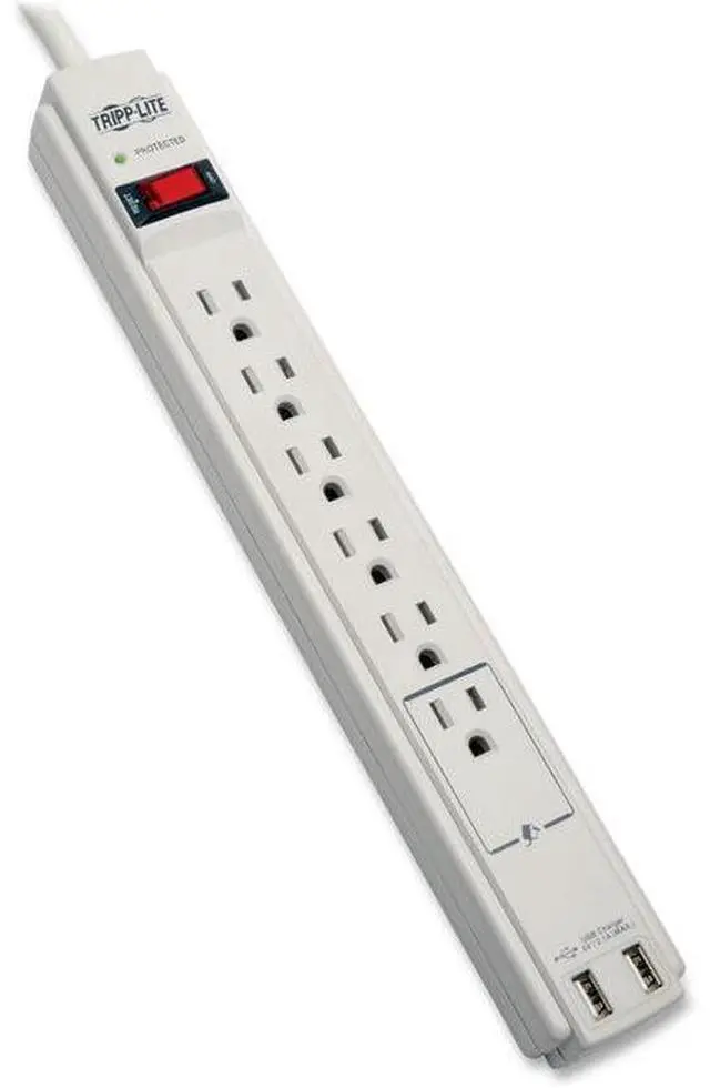 Alt view image 9 of 20 - Tripp Lite 6 Outlet Surge Protector Power Strip 6Ft Cord 990 Joules Dual Usb Charging Led & Insurance (Tlp606usb)